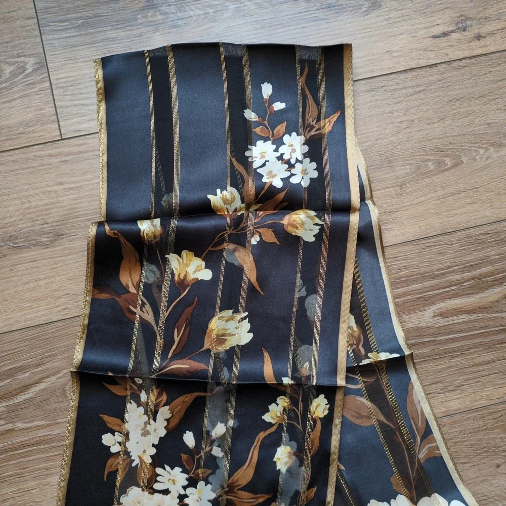 Jones New York Silk Floral Oblong Scarf - Black, Tan,‎ Gold Moody